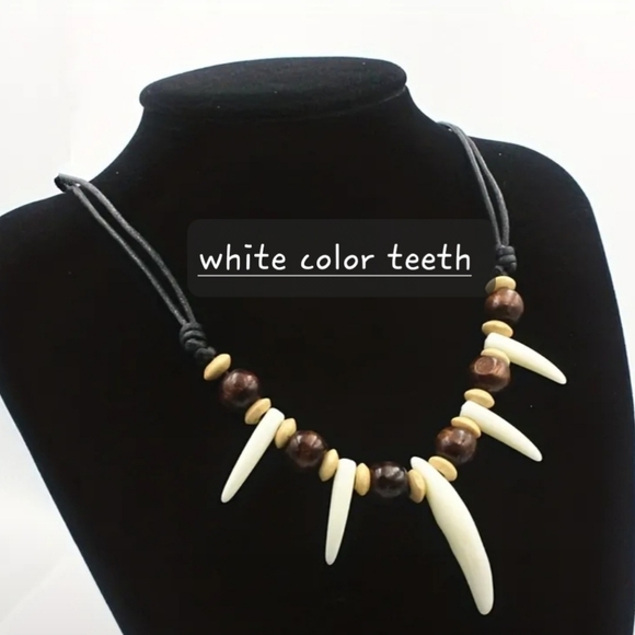 2pc Tribal Style Beaded Necklace With Wolf Tooth For Men Women - Picture 2 of 6